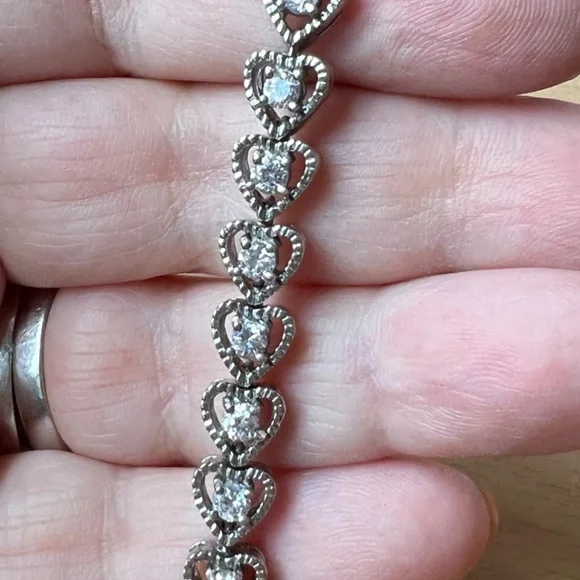 925 STERLING SILVER CZ CUBIC ZIRCONIA HEART SHAPE TENNIS BRACELET ROMANTIC LOVE
